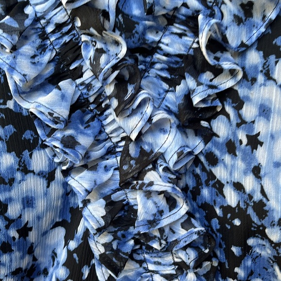 Alex Evenings •Blue/Black Floral, 3/4 Sleeve,Collared Evening Blouse SzLG - Picture 6 of 13